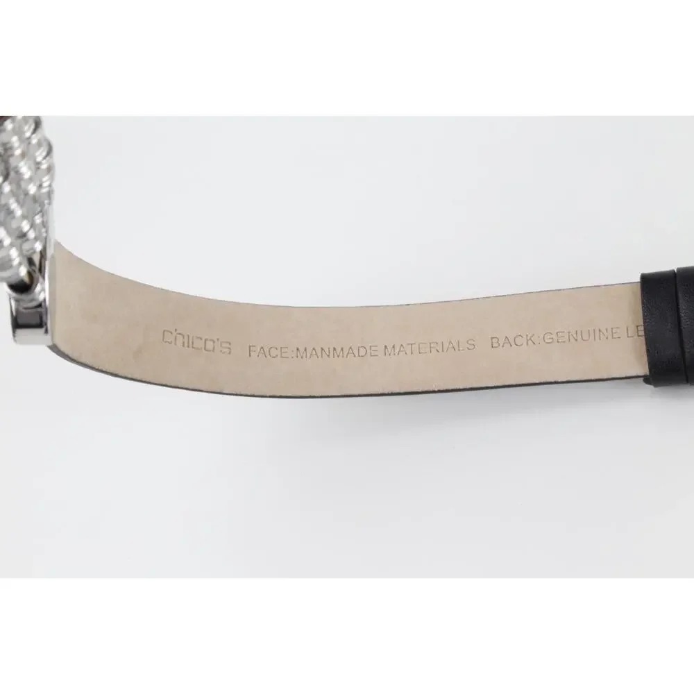 Chico’s Black Leather Southwestern Silver Concho Oval Buckle Belt Size S/M Small